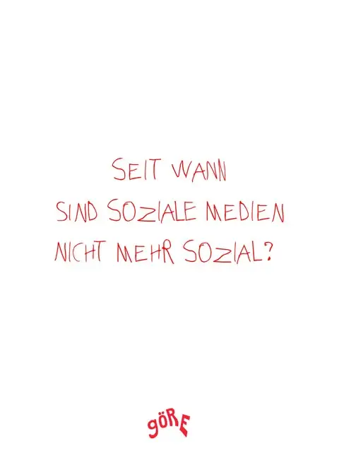 Red handwriting on white: “Seit wann sind soziale Medien nicht mehr sozial?” with the göRE logo